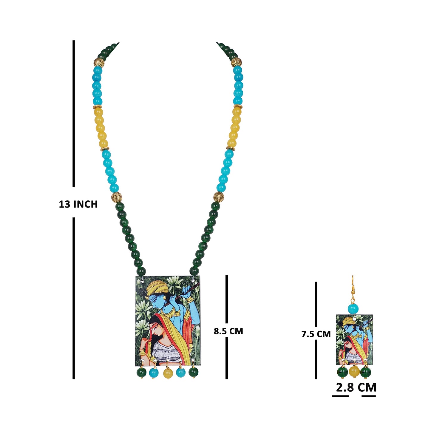 Handcrafted Radha Krishna Pendant Necklace Set – Multicolor Beaded Ethnic Jewelry