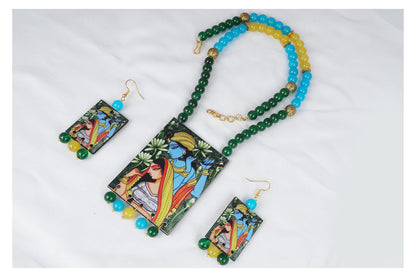Handcrafted Radha Krishna Pendant Necklace Set – Multicolor Beaded Ethnic Jewelry
