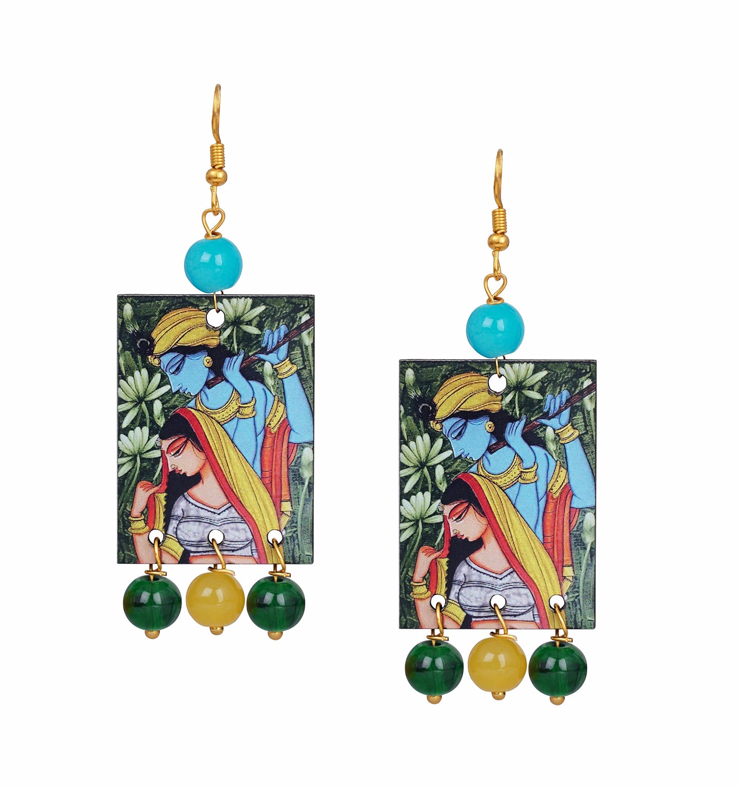 Handcrafted Radha Krishna Pendant Necklace Set – Multicolor Beaded Ethnic Jewelry