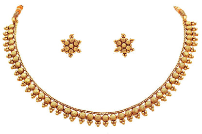 Gold Plated Design Necklace Set With Stud Earrings .