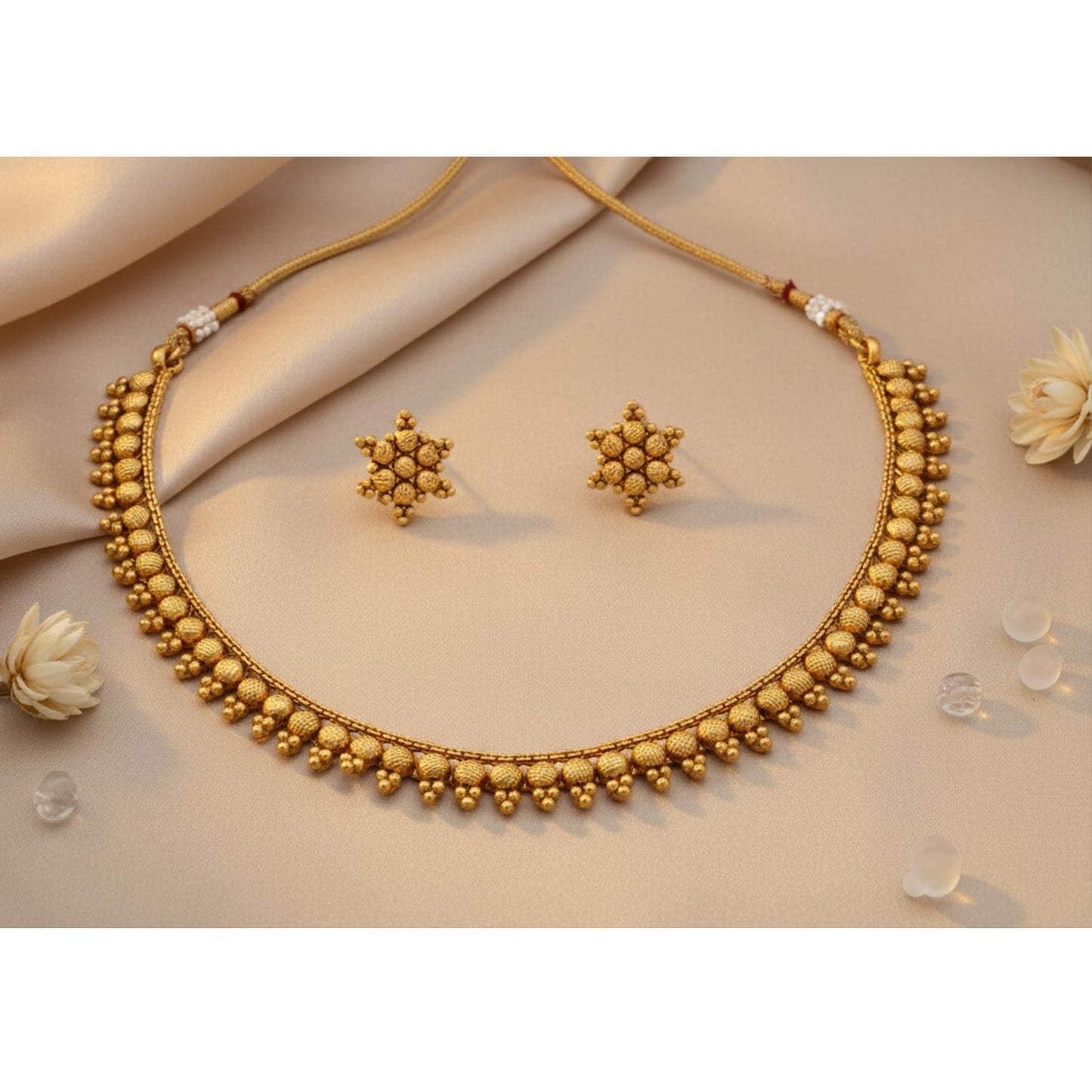 Gold Plated Design Necklace Set With Stud Earrings .