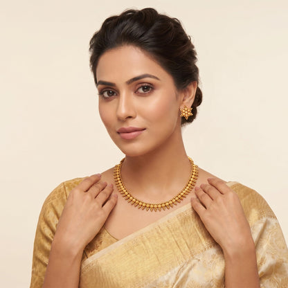 Gold Plated Design Necklace Set With Stud Earrings .