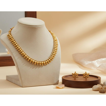 Gold Plated Design Necklace Set With Stud Earrings .