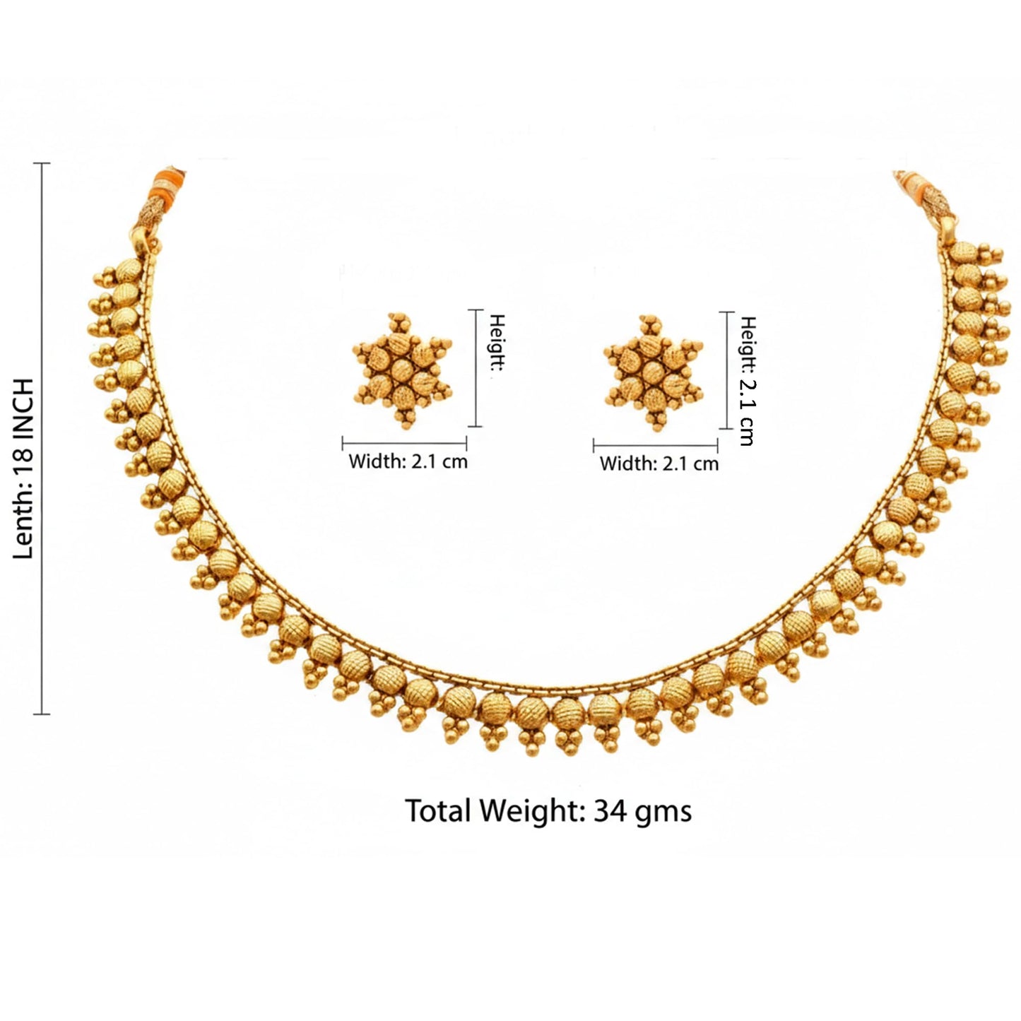 Gold Plated Design Necklace Set With Stud Earrings .