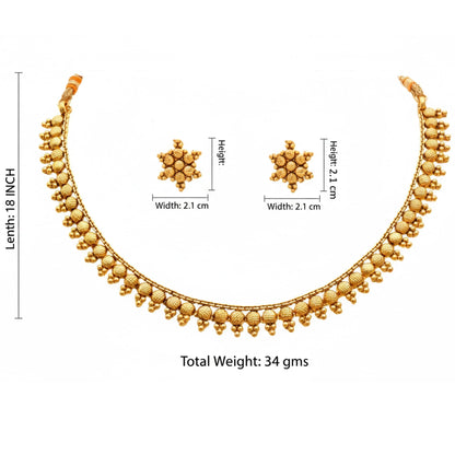 Gold Plated Design Necklace Set With Stud Earrings .