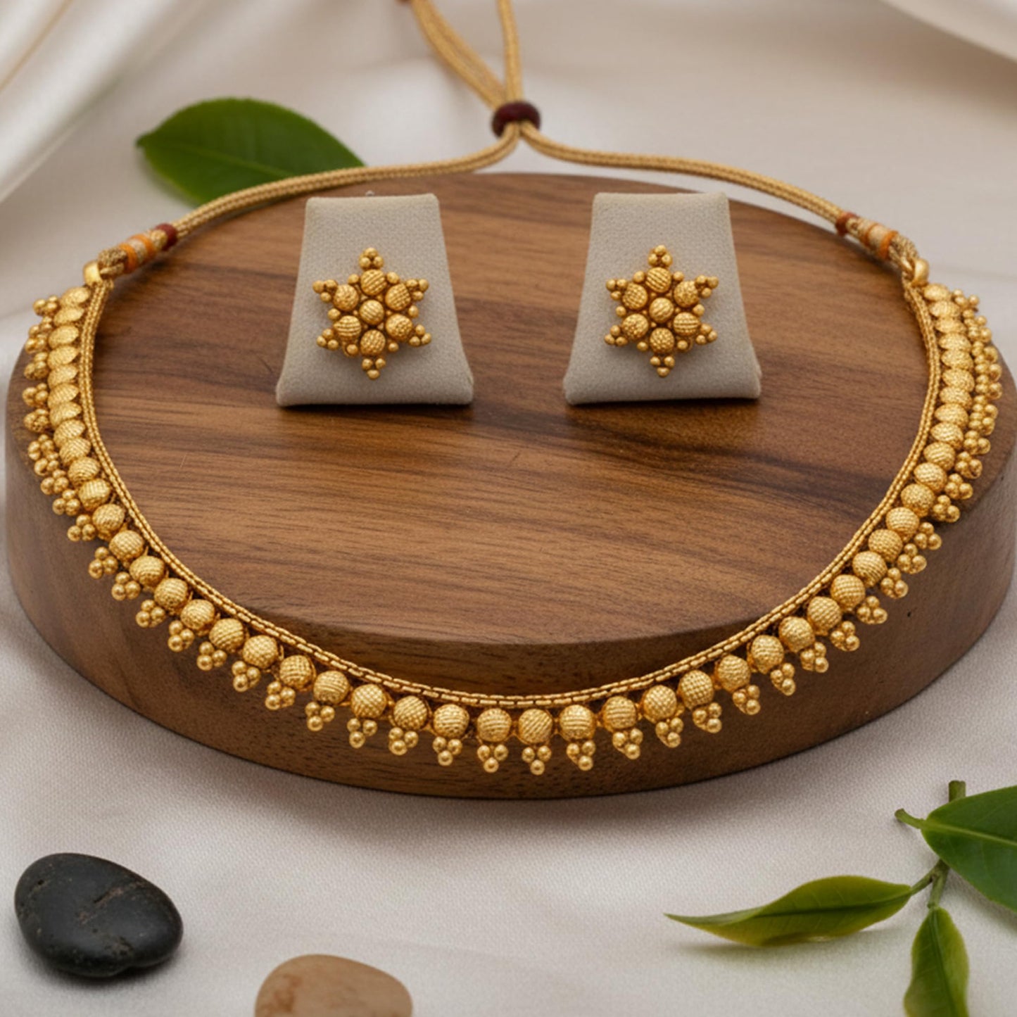 Gold Plated Design Necklace Set With Stud Earrings .