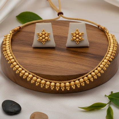 Gold Plated Design Necklace Set With Stud Earrings .