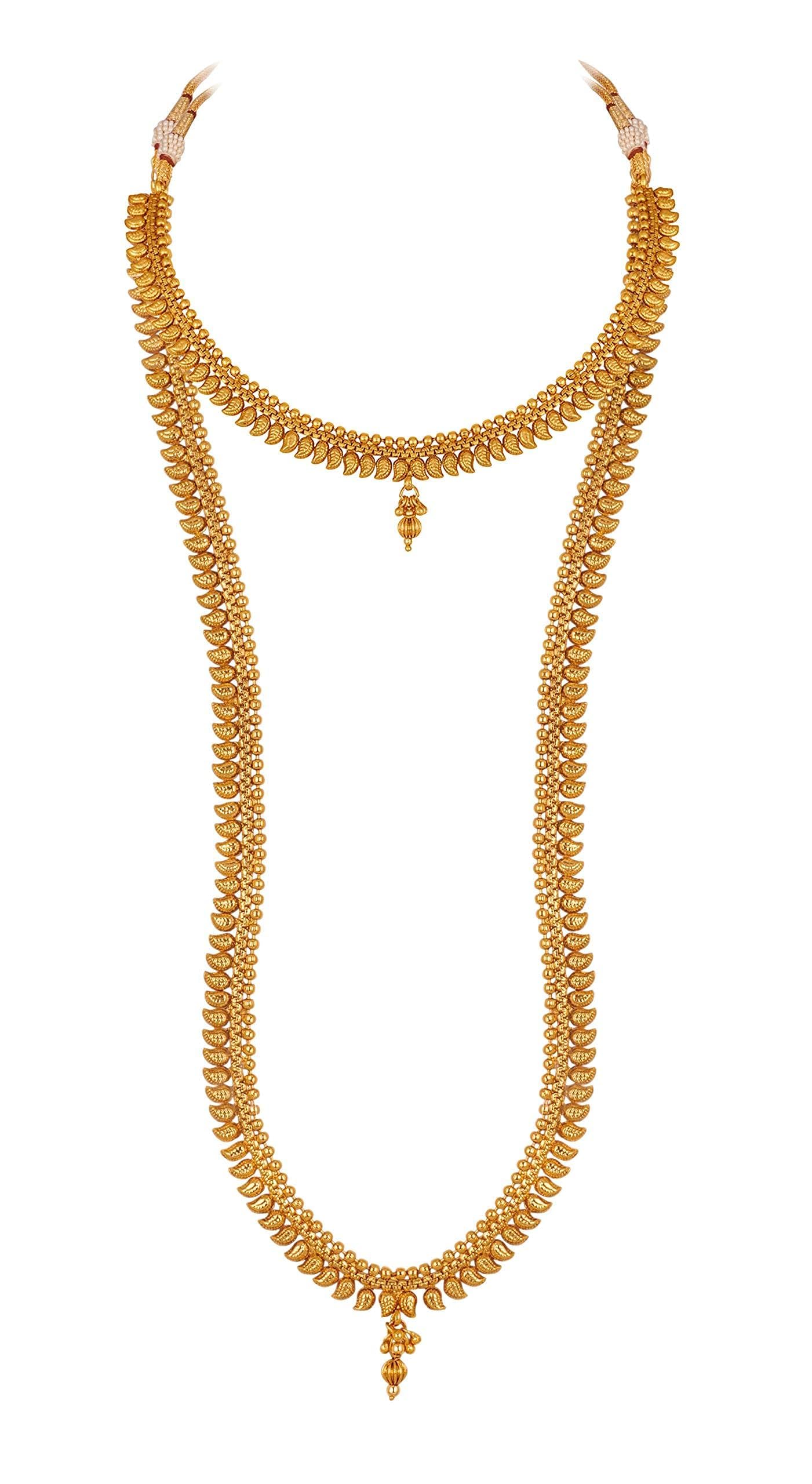 Gold Plated Heart & Leaf Necklace Set – Layered Choker and Long Strand Design
