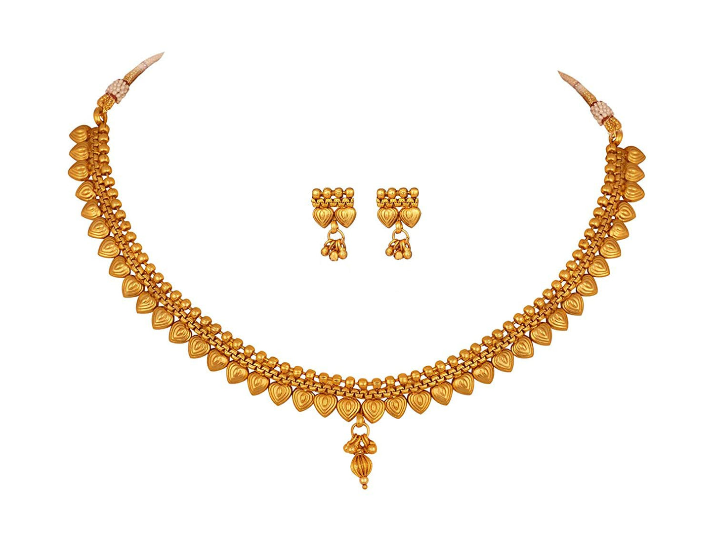 Gold Plated Leaf Design Necklace Set – Unique Long and Short Strand Layers