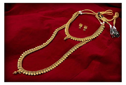 Gold Plated Leaf Design Necklace Set – Unique Long and Short Strand Layers