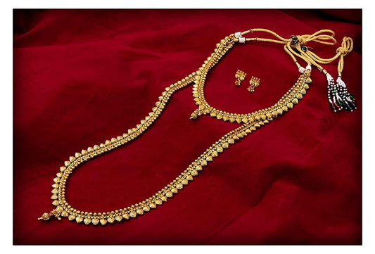 Gold Plated Leaf Design Necklace Set – Unique Long and Short Strand Layers