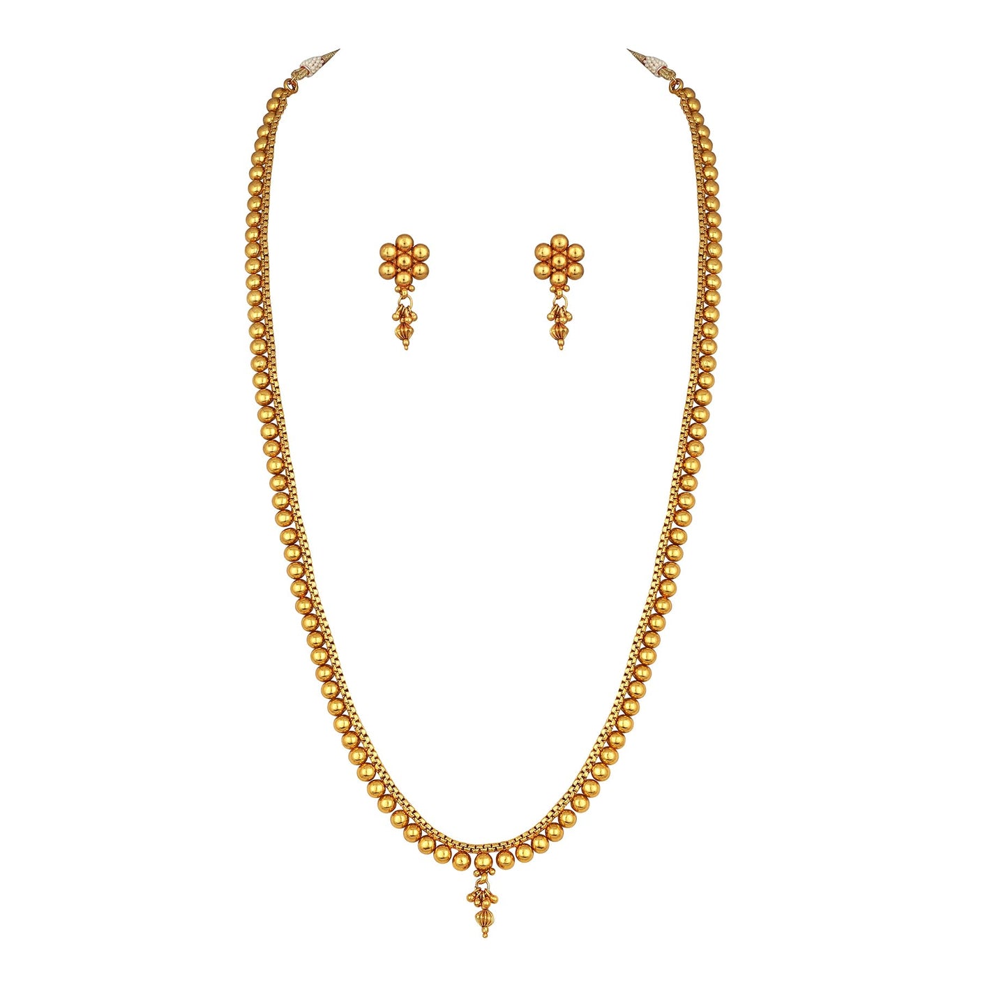 One Gram Gold Plated Patta Golden Bead Design Long Necklace Set With Adjustable Thread