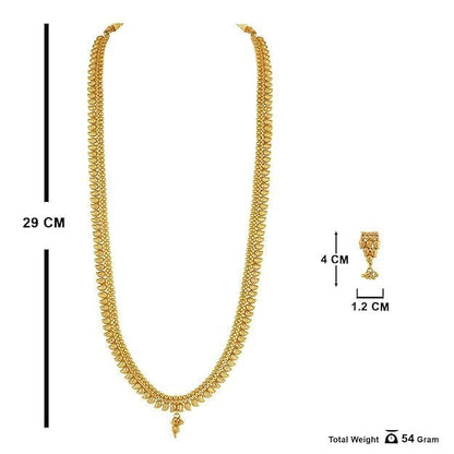 Gold Plated Leaf Collection Long Strand Necklace Set With Adjustable Thread (Gold)