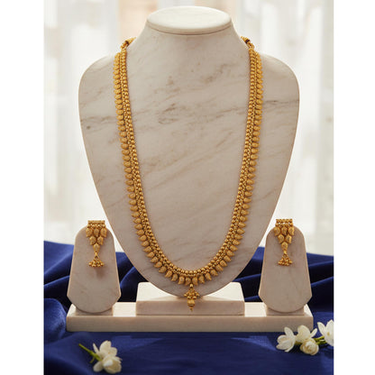 Gold Plated Leaf Collection Long Strand Necklace Set With Adjustable Thread (Gold)