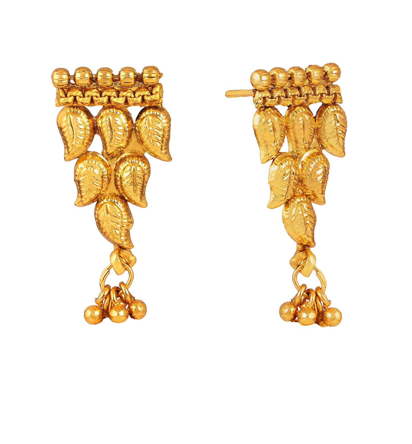 Gold Plated Leaf Collection Long Strand Necklace Set With Adjustable Thread (Gold)