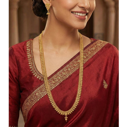 Gold Plated Leaf Collection Long Strand Necklace Set With Adjustable Thread (Gold)
