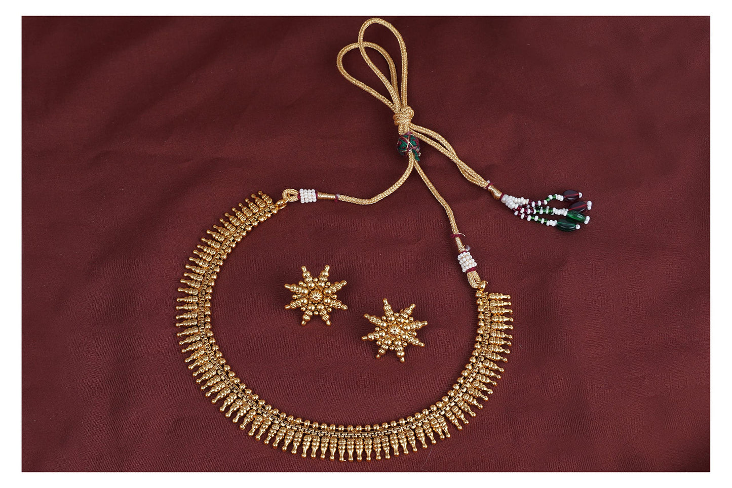 Gold Plated Divine Sun Rays Necklace Set With Earrings .