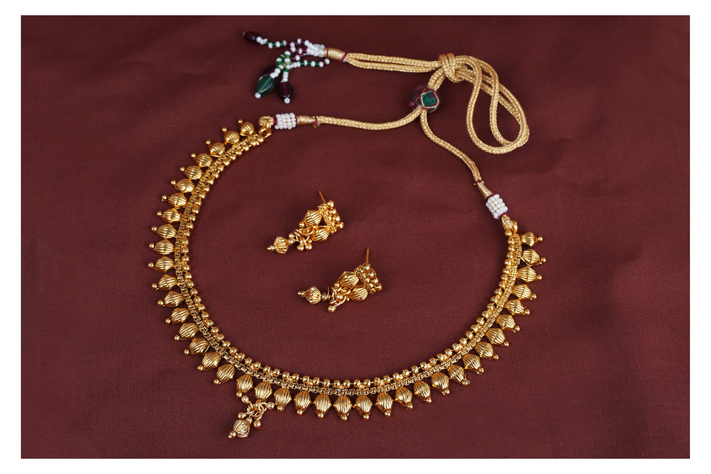 Gold Plated Necklace Set With Adjustable Thread .