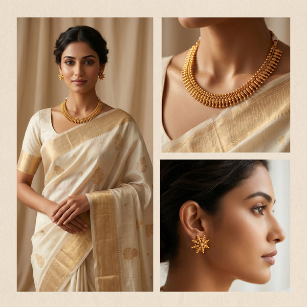 Gold Plated Divine Sun Rays Necklace Set With Earrings