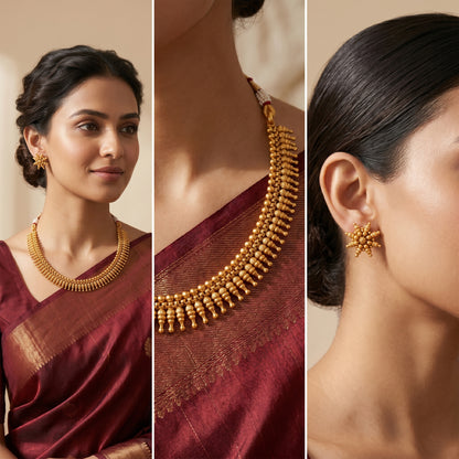 Gold Plated Divine Sun Rays Necklace Set With Earrings