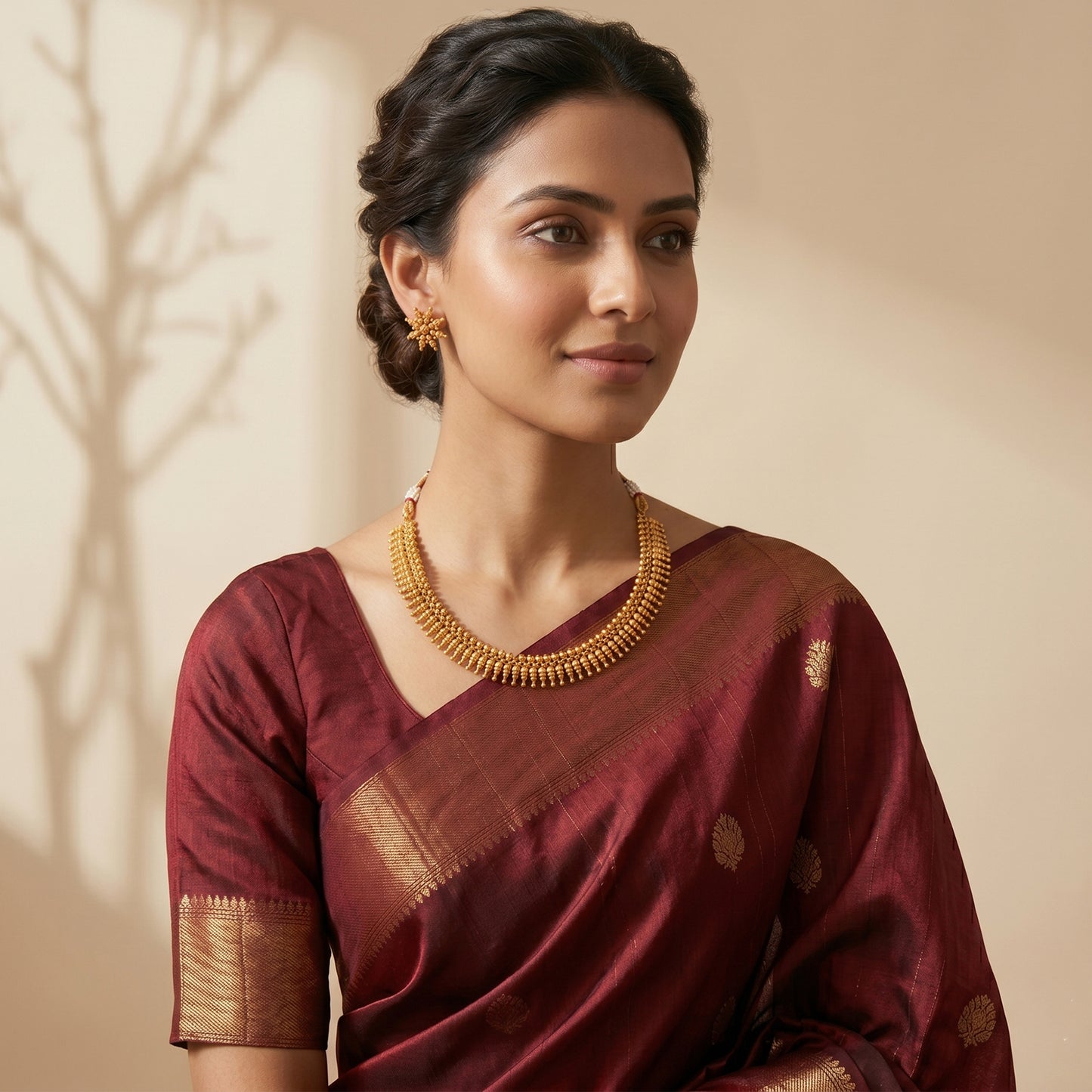 Gold Plated Divine Sun Rays Necklace Set With Earrings