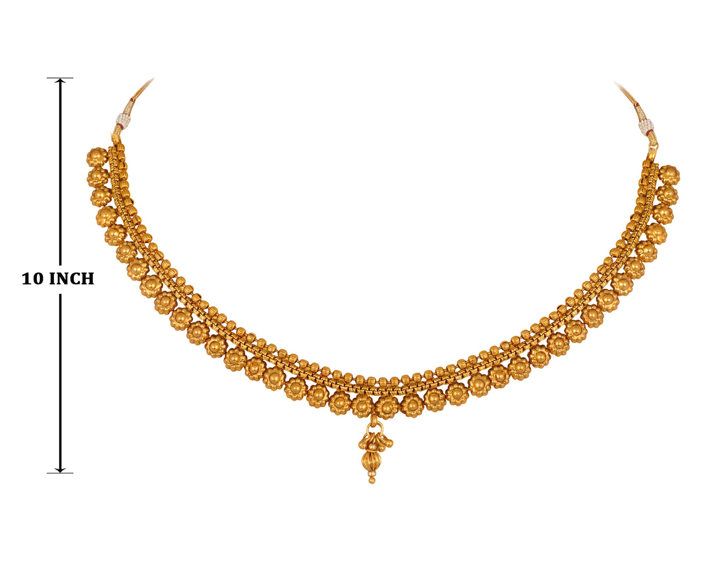 Gold Plated Floral Necklace Set With Adjustable Thread .