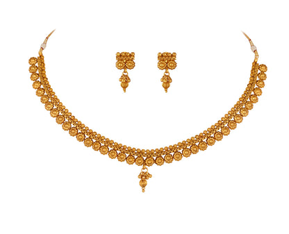 Gold Plated Floral Necklace Set With Adjustable Thread .