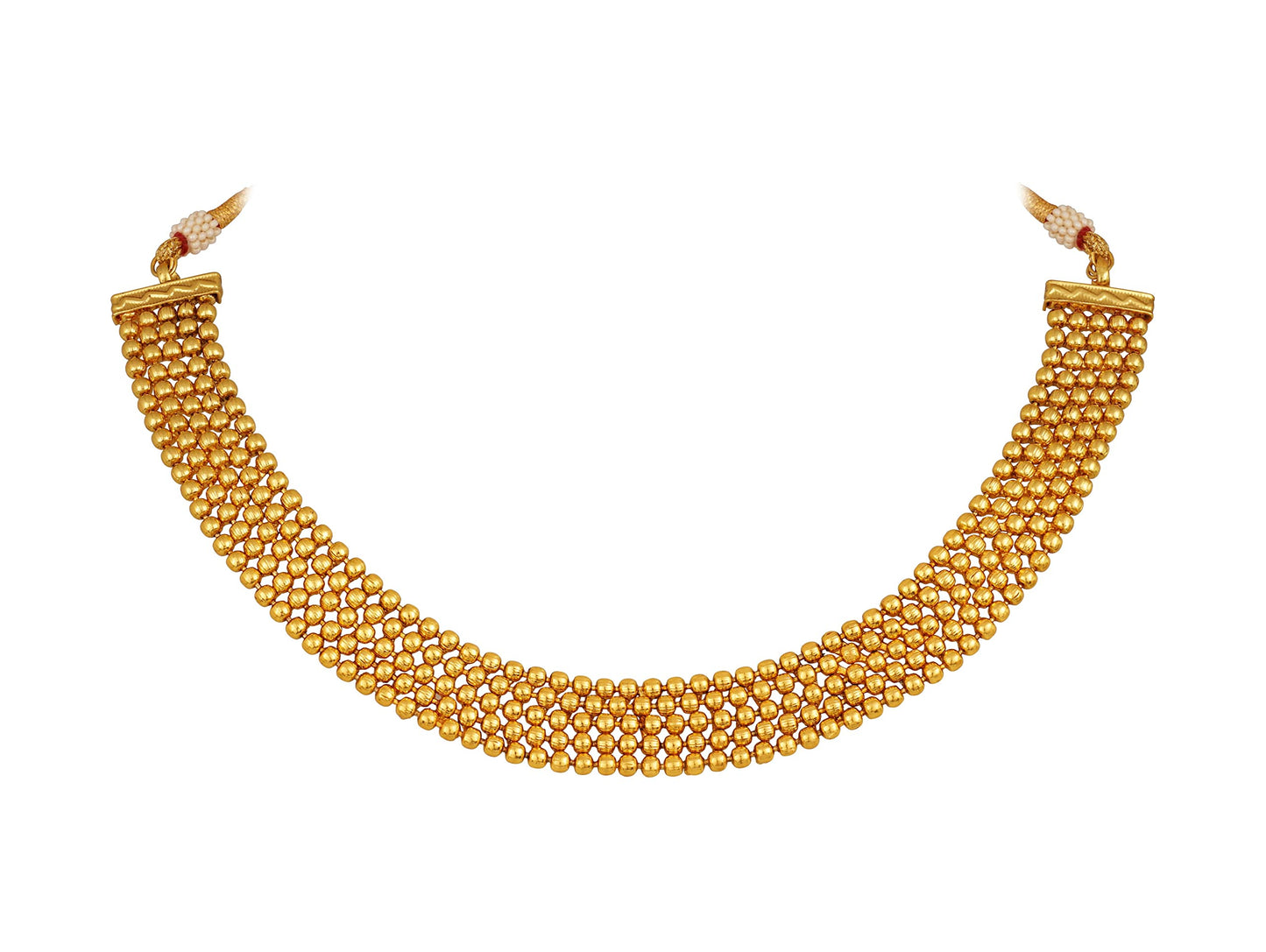 Gold Plated Maharashtrian Style Choker Necklace Set With Adjusatble Thread .