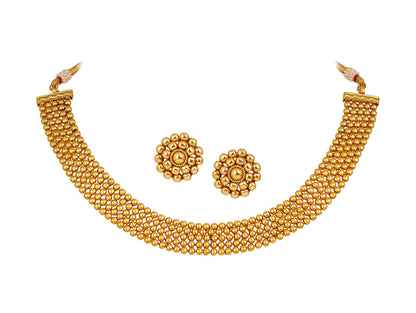 Gold Plated Maharashtrian Style Choker Necklace Set With Adjusatble Thread .