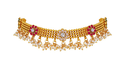 Royal Traditional Choker Necklace Set – Pink, Green & LCD Stone Studded Jewelry