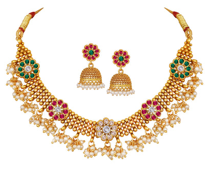 Royal Traditional Choker Necklace Set – Pink, Green & LCD Stone Studded Jewelry