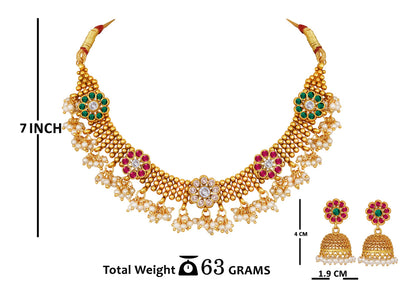 Royal Traditional Choker Necklace Set – Pink, Green & LCD Stone Studded Jewelry