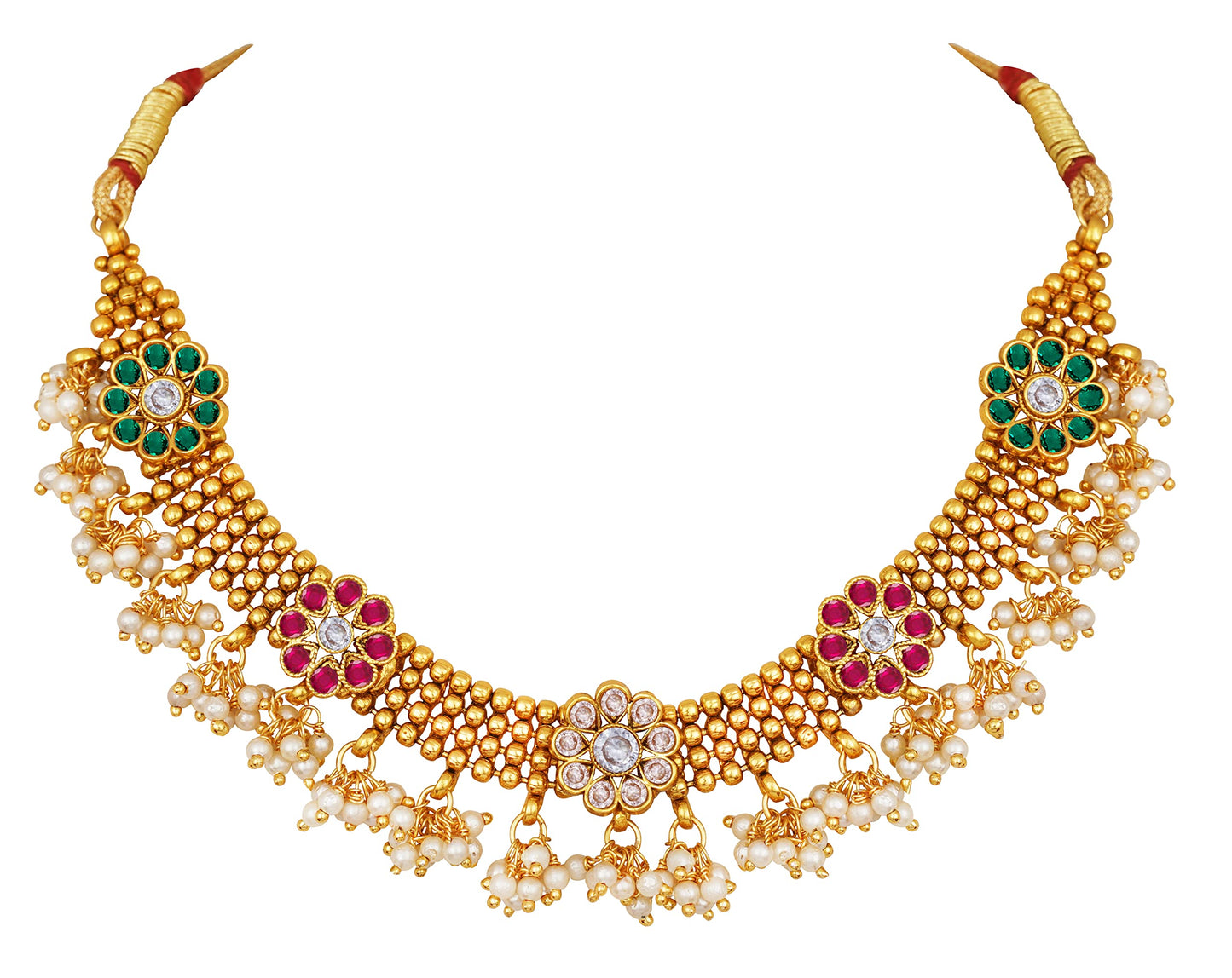 Royal Traditional Choker Necklace Set – Pink, Green & LCD Stone Studded Jewelry