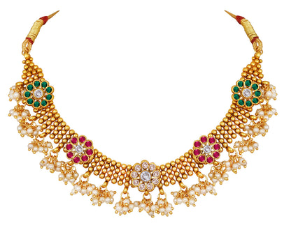 Royal Traditional Choker Necklace Set – Pink, Green & LCD Stone Studded Jewelry