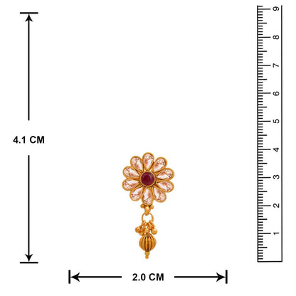 One Gram Gold Plated Long Three Layer Bead Chain Pearl & Maroon Stone Studded Necklace Set .
