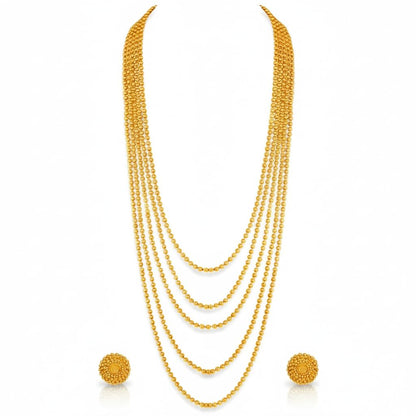 One Gram Gold Plated Multi Layer Beaded Long Necklace Chain (28 Inch)