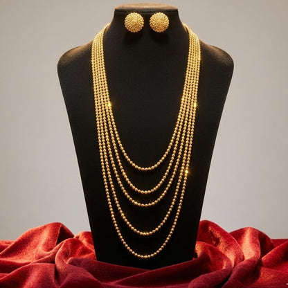 One Gram Gold Plated Multi Layer Beaded Long Necklace Chain (28 Inch)
