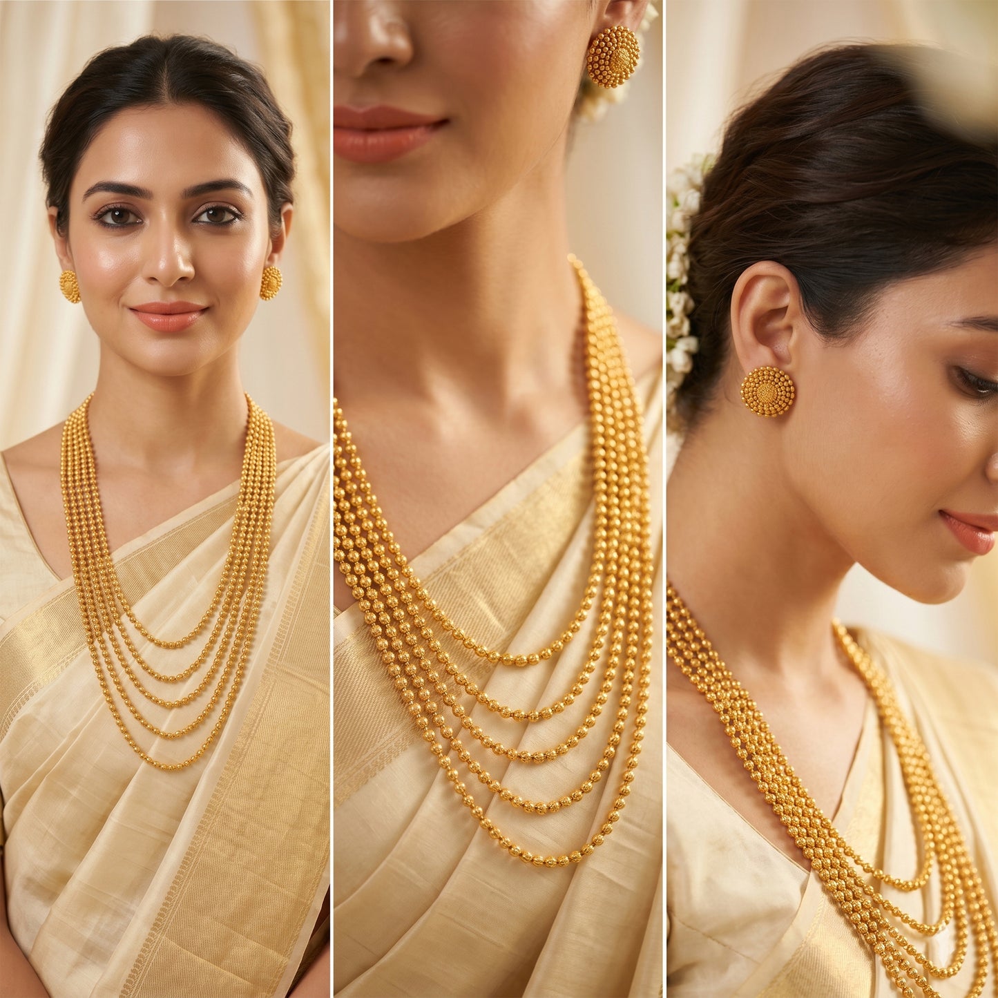 One Gram Gold Plated Multi Layer Beaded Long Necklace Chain (28 Inch)