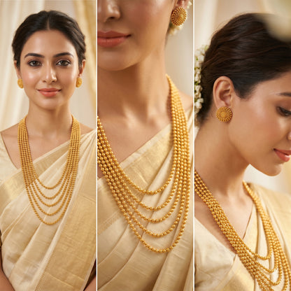 One Gram Gold Plated Multi Layer Beaded Long Necklace Chain (28 Inch)