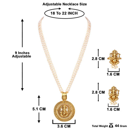 Gold Plated Lord Ganesh Pendant Pearl String Chain With Earring & Finger Ring .