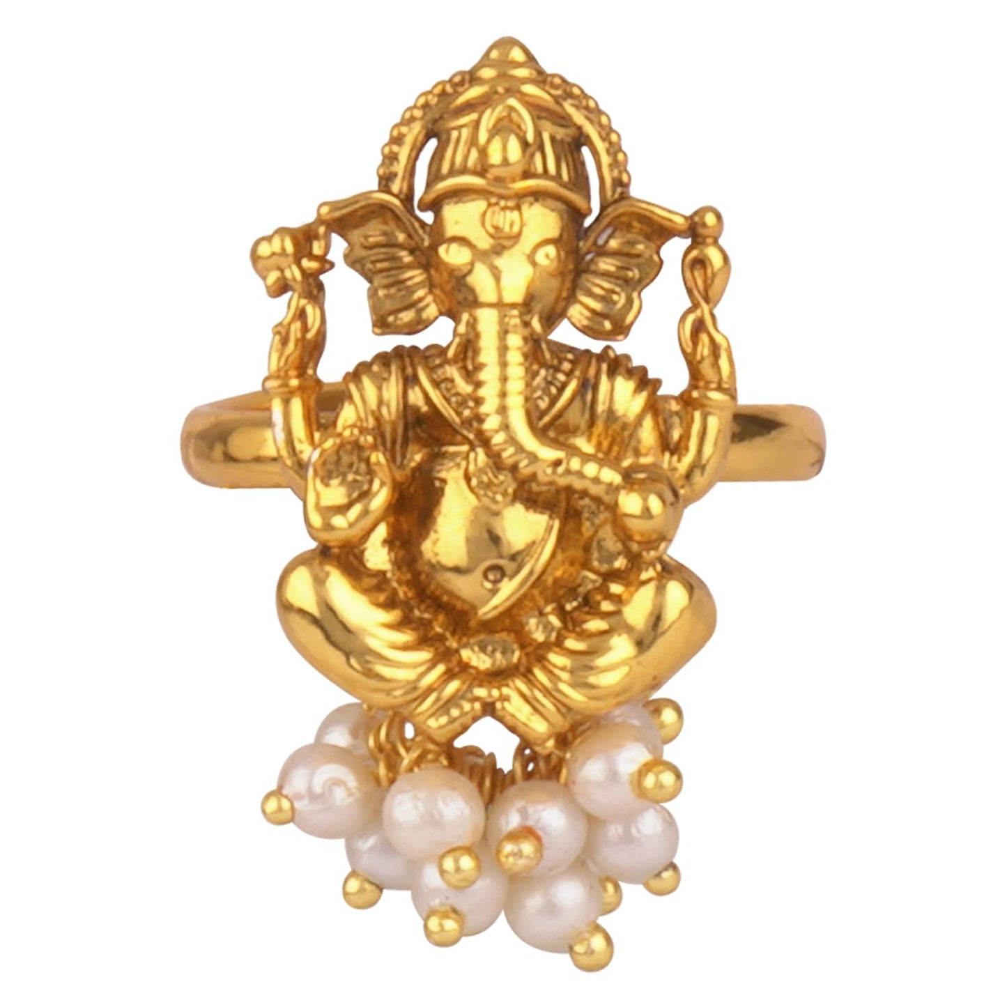 Gold Plated Lord Ganesh Pendant Pearl String Chain With Earring & Finger Ring .