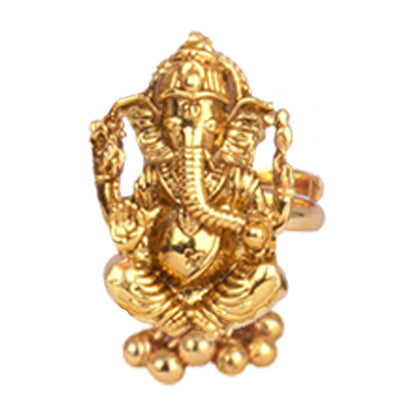 Gold Plated Lord Ganesh Pendant Pearl String Chain With Earring And Finger Ring .