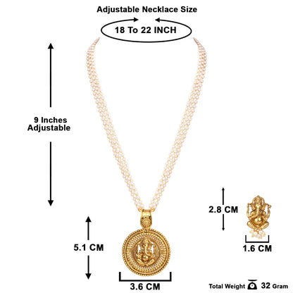 Gold Plated Lord Ganesh Pendant Pearl String Chain With Earring .