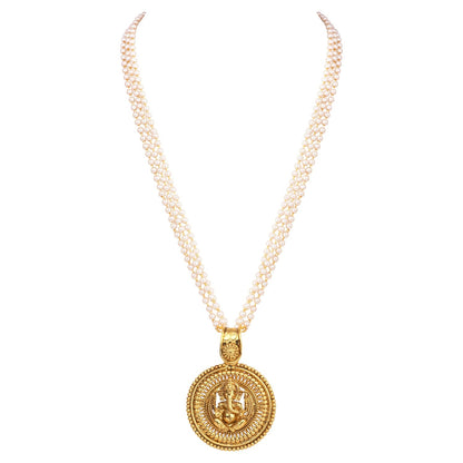 Gold Plated Lord Ganesh Pendant Pearl String Chain With Earring .