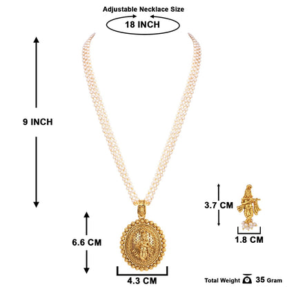 Gold Plated Lord Krishna Pendant Pearl String Chain With Earring .
