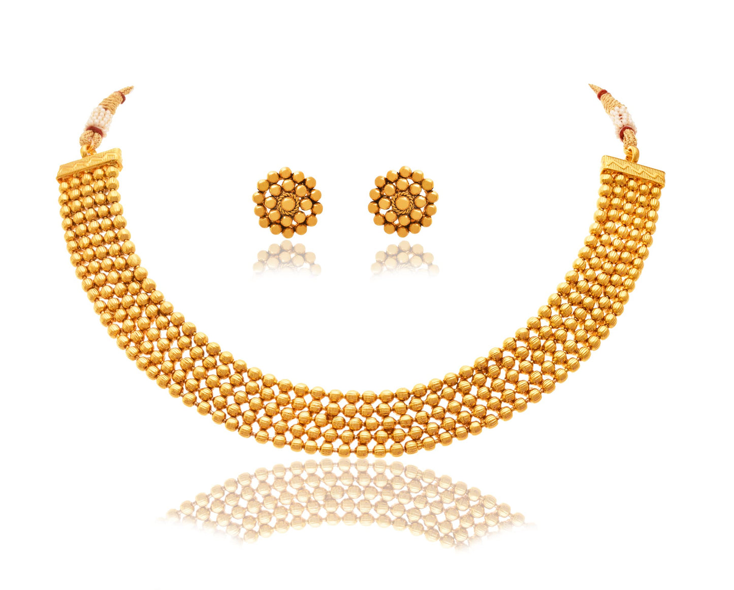 One Gram Gold Plated Beaded Maharashtrian Looks Patta Necklace Set With Stud Earring .