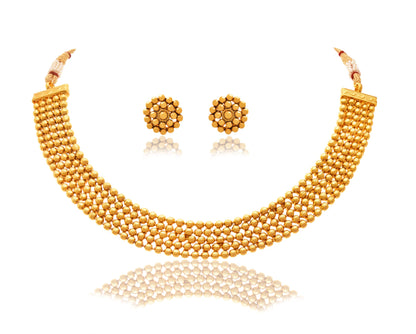 One Gram Gold Plated Beaded Maharashtrian Looks Patta Necklace Set With Stud Earring .