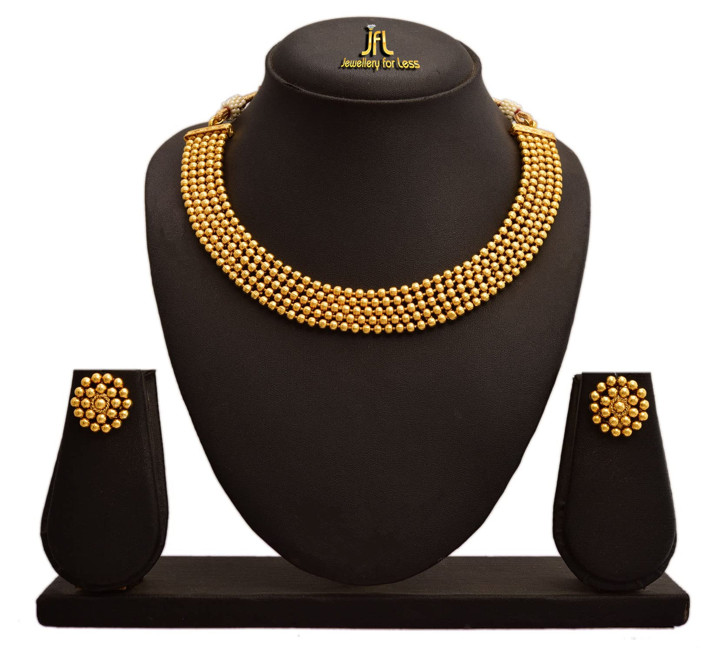 One Gram Gold Plated Beaded Maharashtrian Looks Patta Necklace Set With Stud Earring .