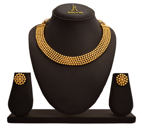 One Gram Gold Plated Beaded Maharashtrian Looks Patta Necklace Set With Stud Earring .