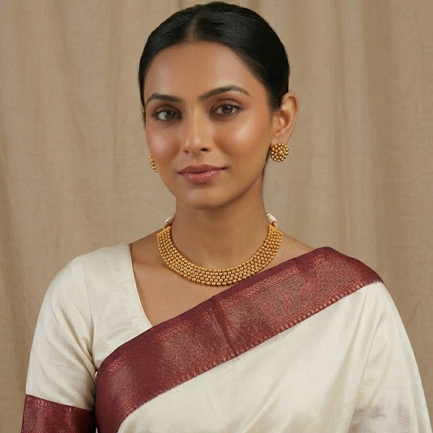 One Gram Gold Plated Beaded Maharashtrian Looks Patta Necklace Set With Stud Earring .